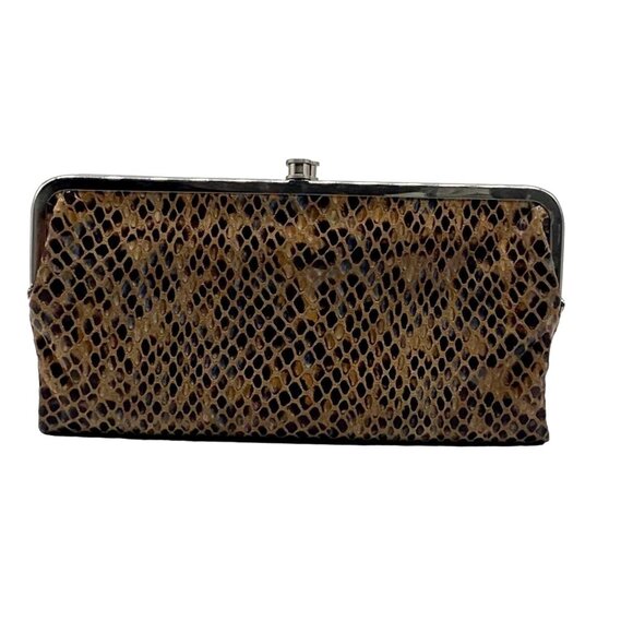 Hobo Snakeskin Patterned Lauren Leather Double Frame Clutch - Picture 1 of 15